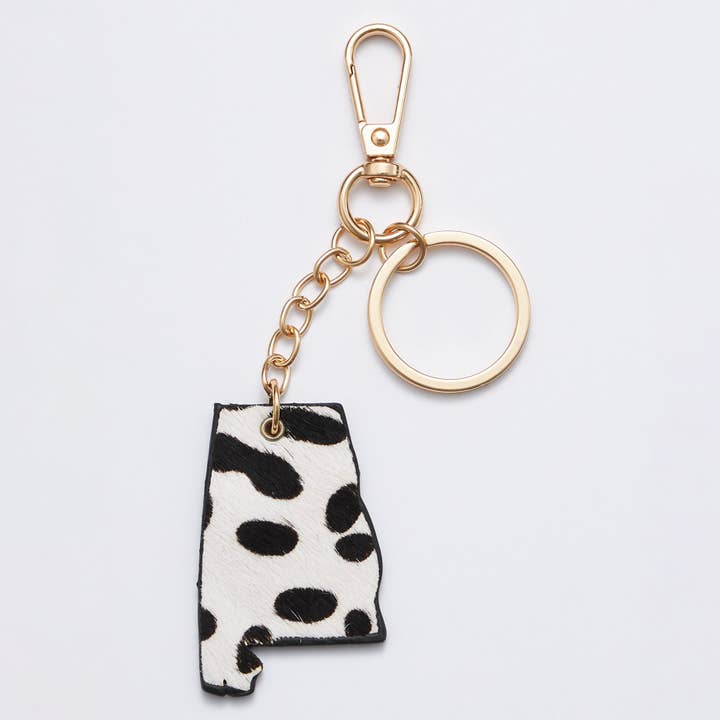 Frem - Wholesale Keychain - Women's - Genuine Leather Animal Print Alabama State Keychains