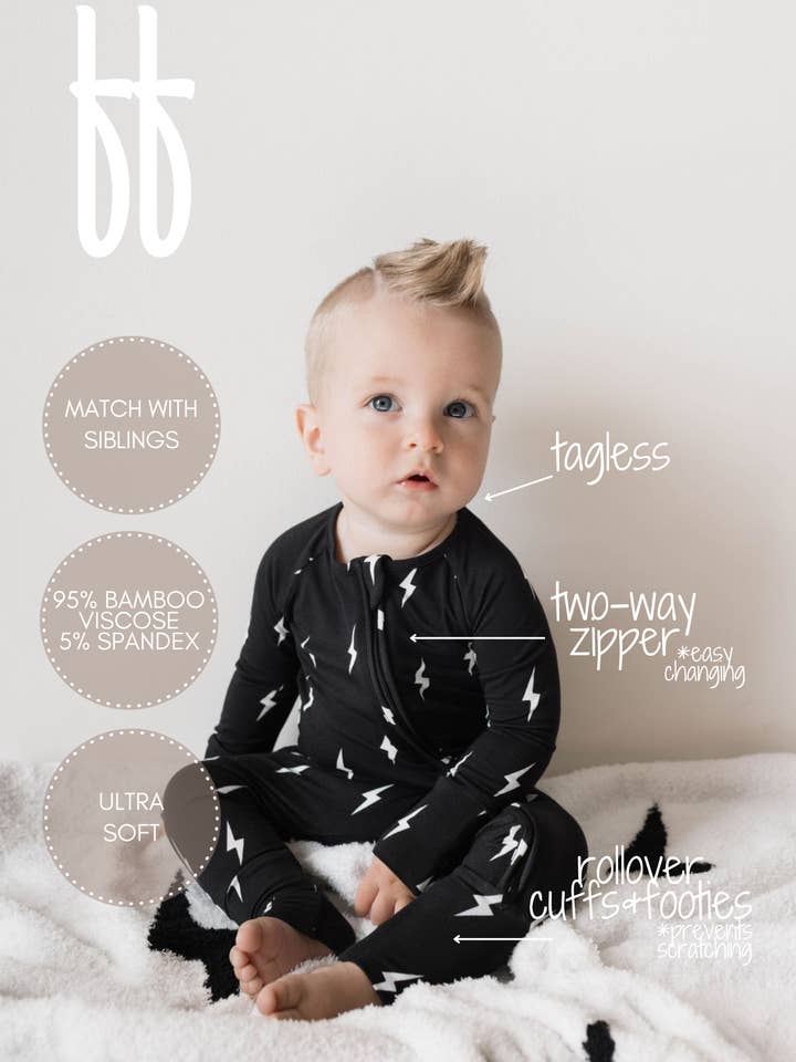 Forever French Baby - Wholesale Slaappak - Baby - Pyjama met ritssluiting van bamboe | Midnight Lightning Bolt3