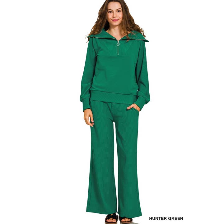 HiteJeans - Wholesale Lounge Set - Women's - Ribbed high neck half zip pullover pants set6