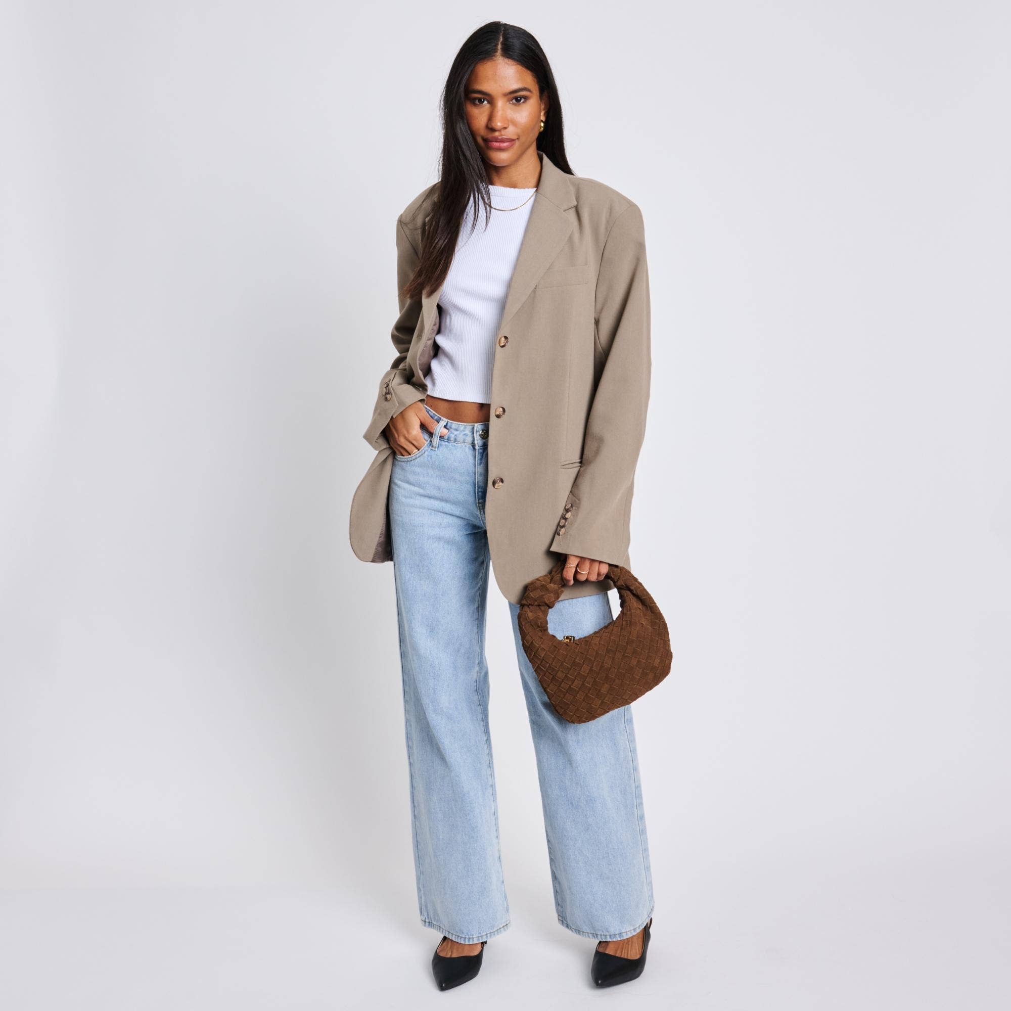 Moda Luxe - Vendita all'ingrosso Pochette - Donna - Pochette autunnale in vera pelle scamosciata intrecciata10