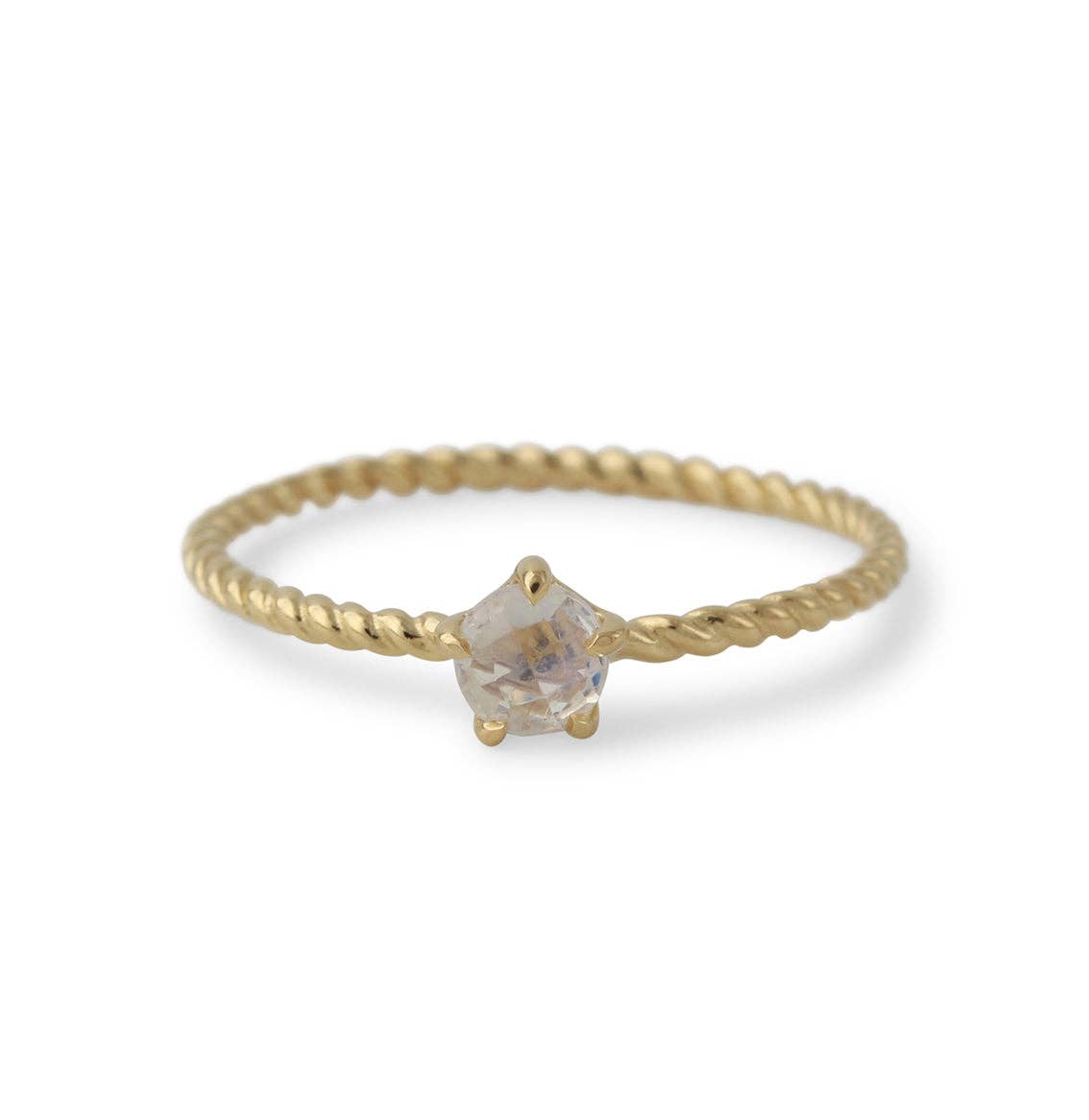 Campur GmbH - Wholesale Single Stone/Solitaire Ring - Silver ring with 4mm moonstone, 18ct gold-plated