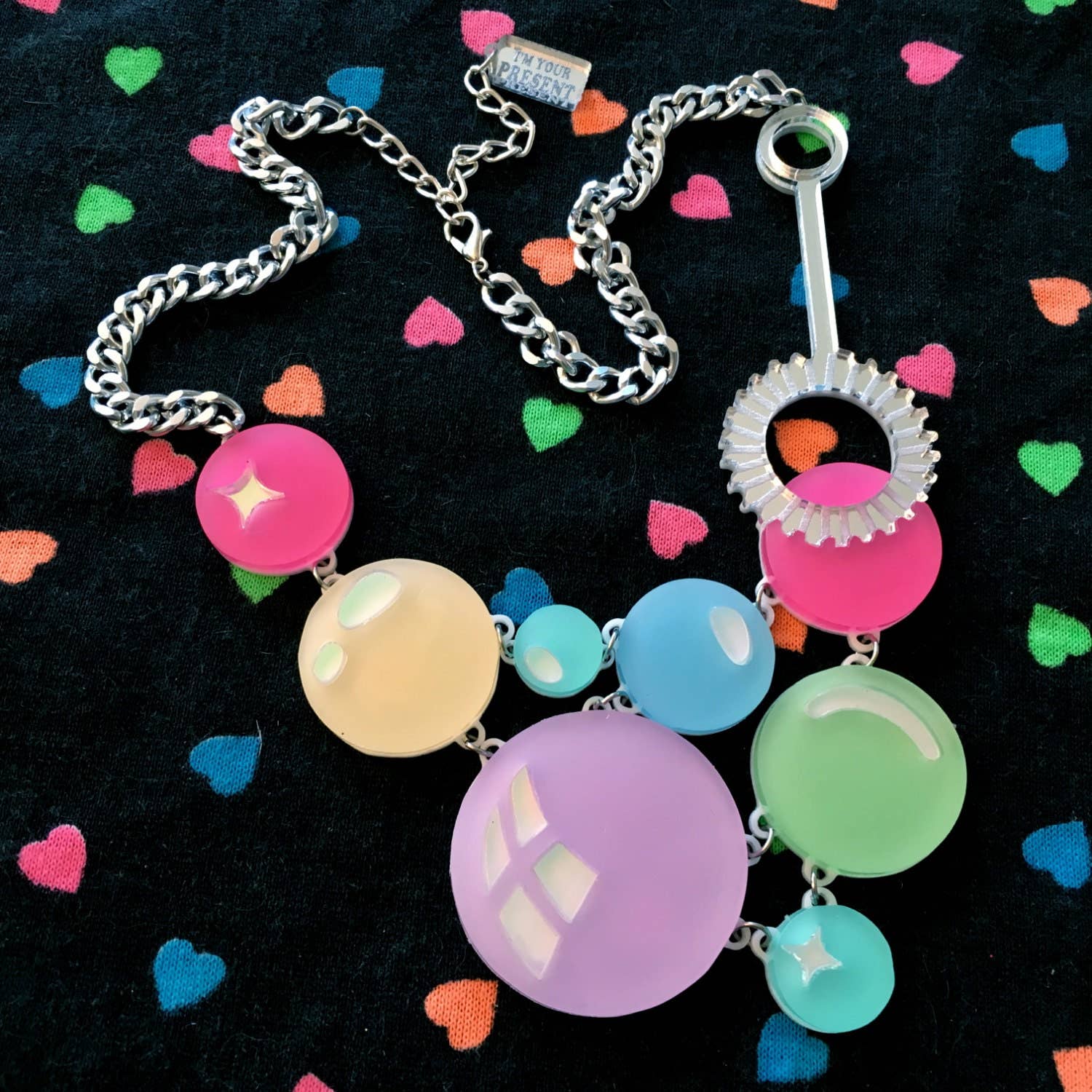 I'm Your Present - Wholesale Kids Necklace - Kids - Pastel Rainbow Super Bubble & Wand Necklace, Laser Cut Acrylic, Plastic Jewelry5
