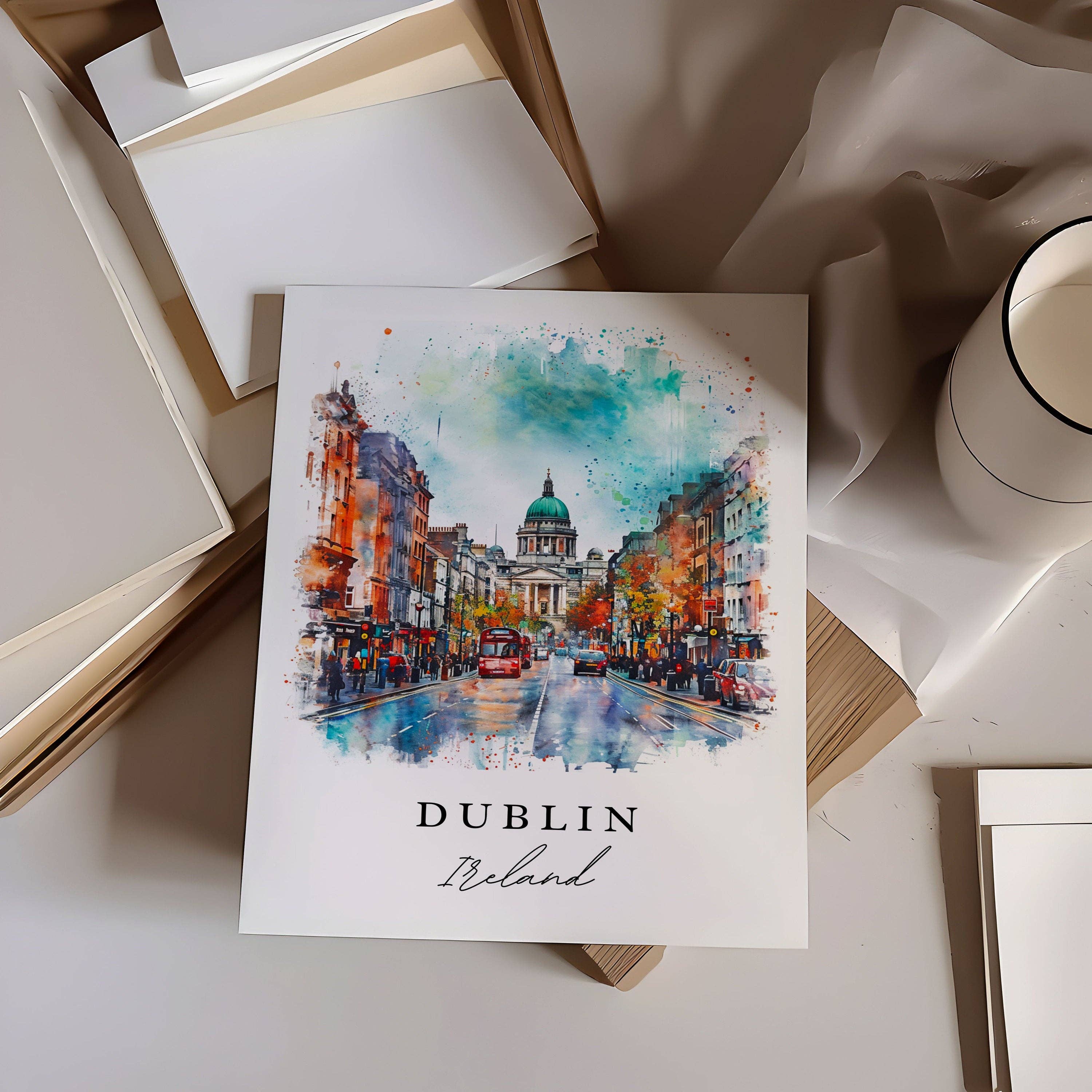 Premium Travel Art - Wholesale Art Print - Dublin Ireland watercolor travel art - Irish Art, Dublin print, Wedding gift, Birthday present, Custom Text, Perfect Gift1