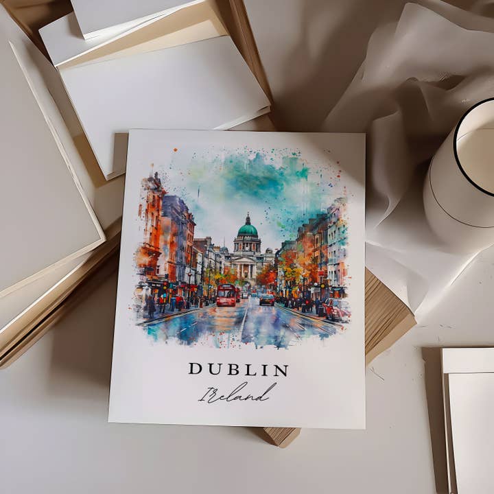 Premium Travel Art - Wholesale Art Print - Dublin Ireland watercolor travel art - Irish Art, Dublin print, Wedding gift, Birthday present, Custom Text, Perfect Gift1