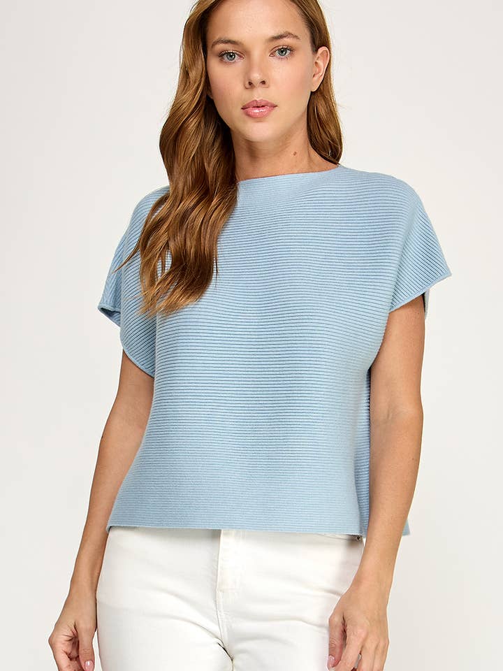 Haut en tricot à col montant RT-4310-6 - BLEU CIEL pour la vente par Ellison