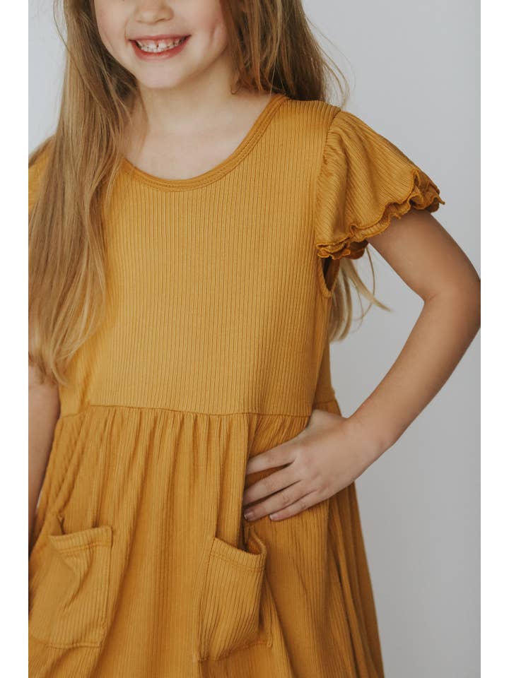 Navy Fields – Engroshandel Kjole - Børn – Raven Smør Gul Rib Strik Kjole1
