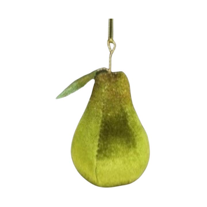 Silver Tree Home & Holiday - Wholesale Ornament - G79496: Velvet pear orn,metal stem&fabric leaf orn 3in0