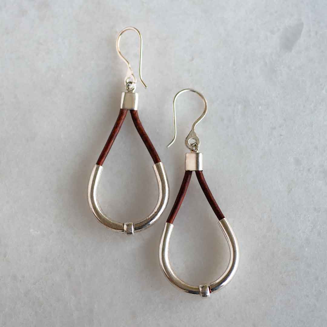 URBAN-EQUESTRIAN - Wholesale Dangle Earrings - Calista - Sterling Silver Bosal Horseshoe Earring on Brown Leather4
