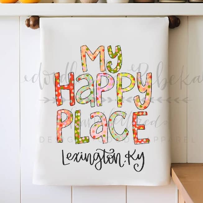 Toalha de chá personalizada My Happy Place Confetti por atacado de Doodles By Rebekah