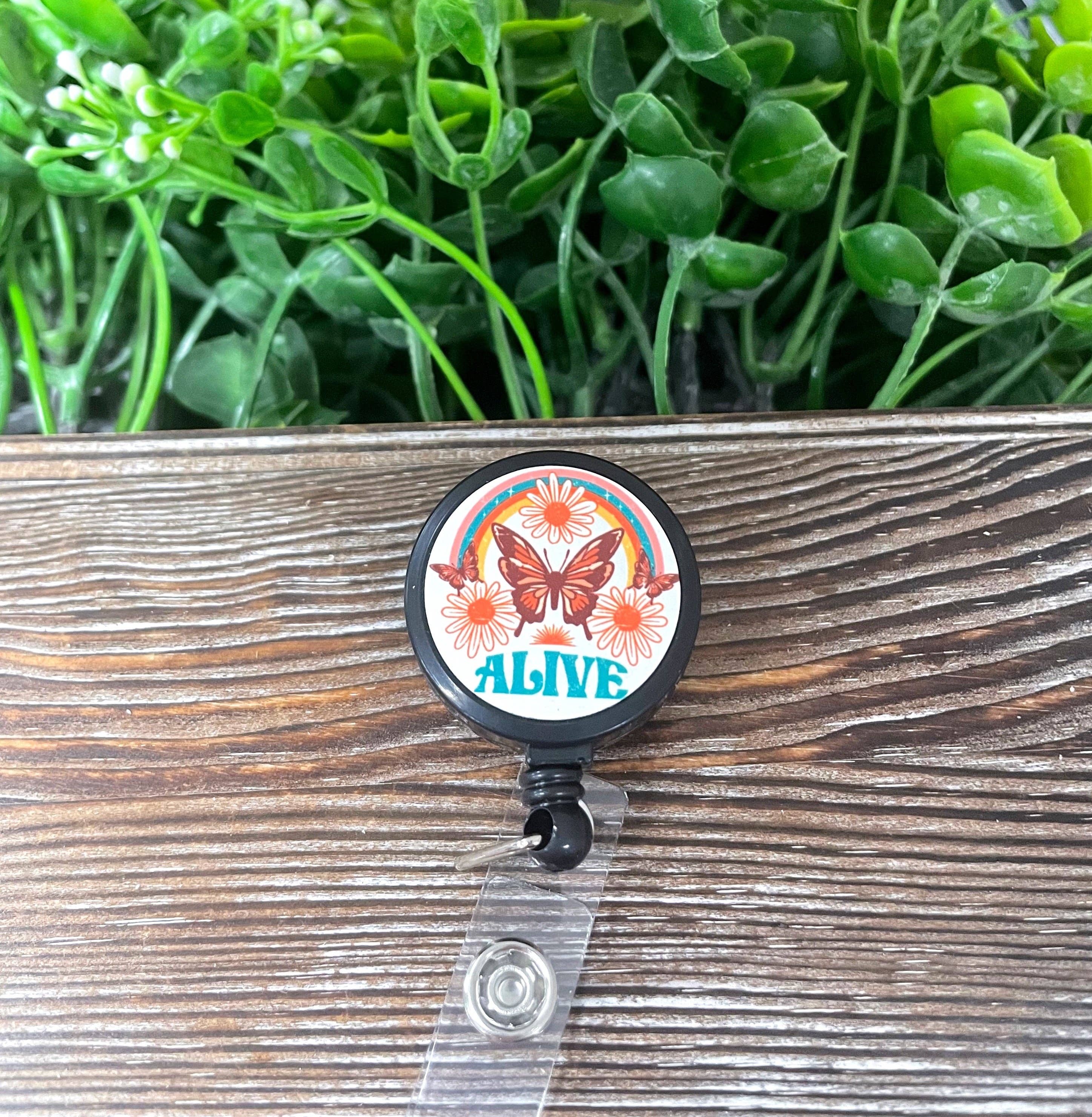 Handmade by Marlayna - Wholesale Badge Accessory - Women's - Alive Retro Butterfly, Retractable Badge Reel, Can Make Custom, Boho Fun, Sublimation Lanyard Holder