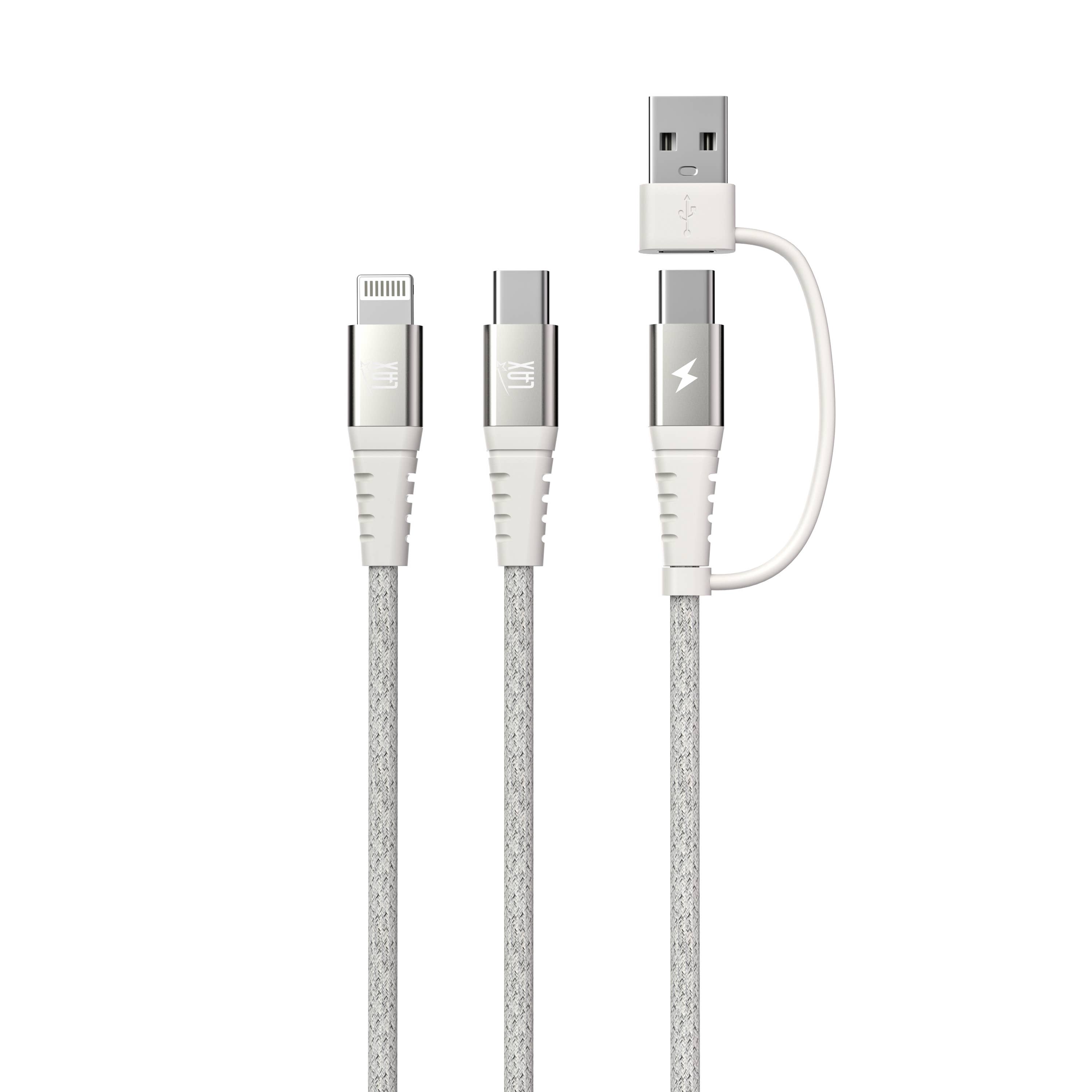 LAX Gadgets - Wholesale Charging Cable - 4-in-1 USB-A/USB-C to USB-C and Iphone Cables-Retail Pack8