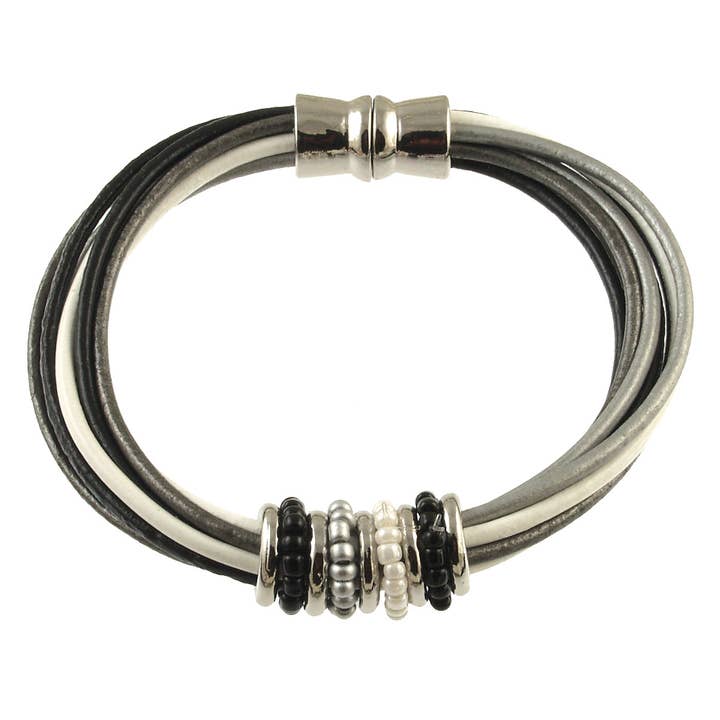 Origin Jewelry - Wholesale Bangle Bracelet - Rhodium Magnetic Clasp Leather Bracelet - Multi Tones