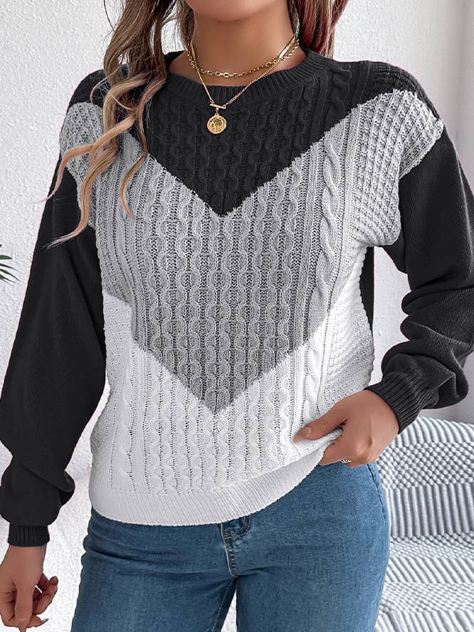 Pull à col rond en tricot torsadé à blocs de couleurs BJS190 pour la vente par UNISHE