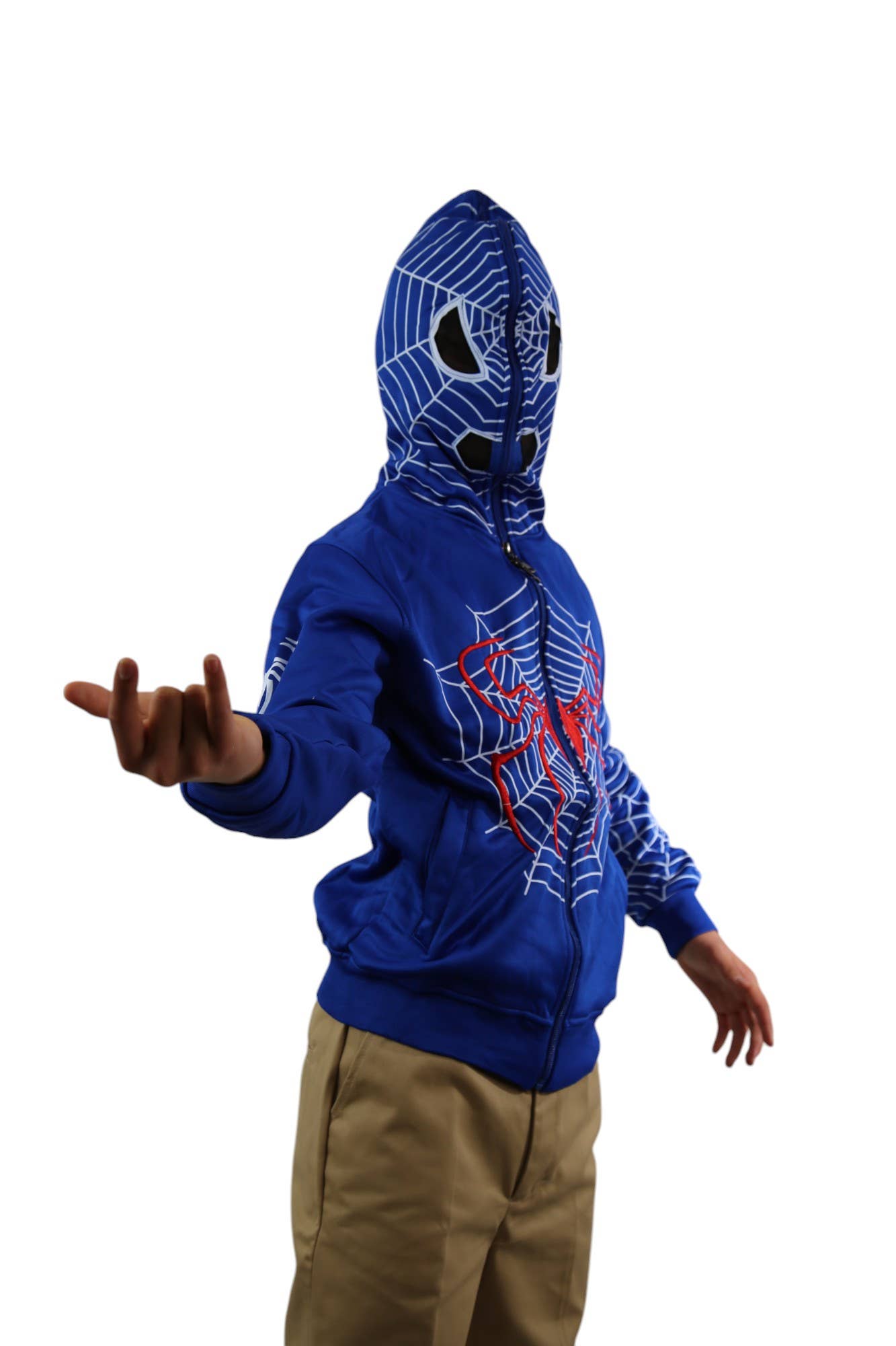 Lime Tree Clothing Inc. – Großhandel Hoodie – Kinder – Spider Hero Hoodie mit Reißverschluss für Kinder — lustiges Design mit Maskenkapuze9