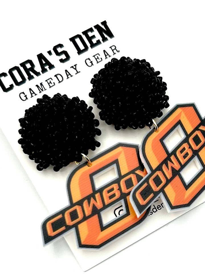 Boucles d'oreilles Oklahoma State pour la vente par Cora's Den