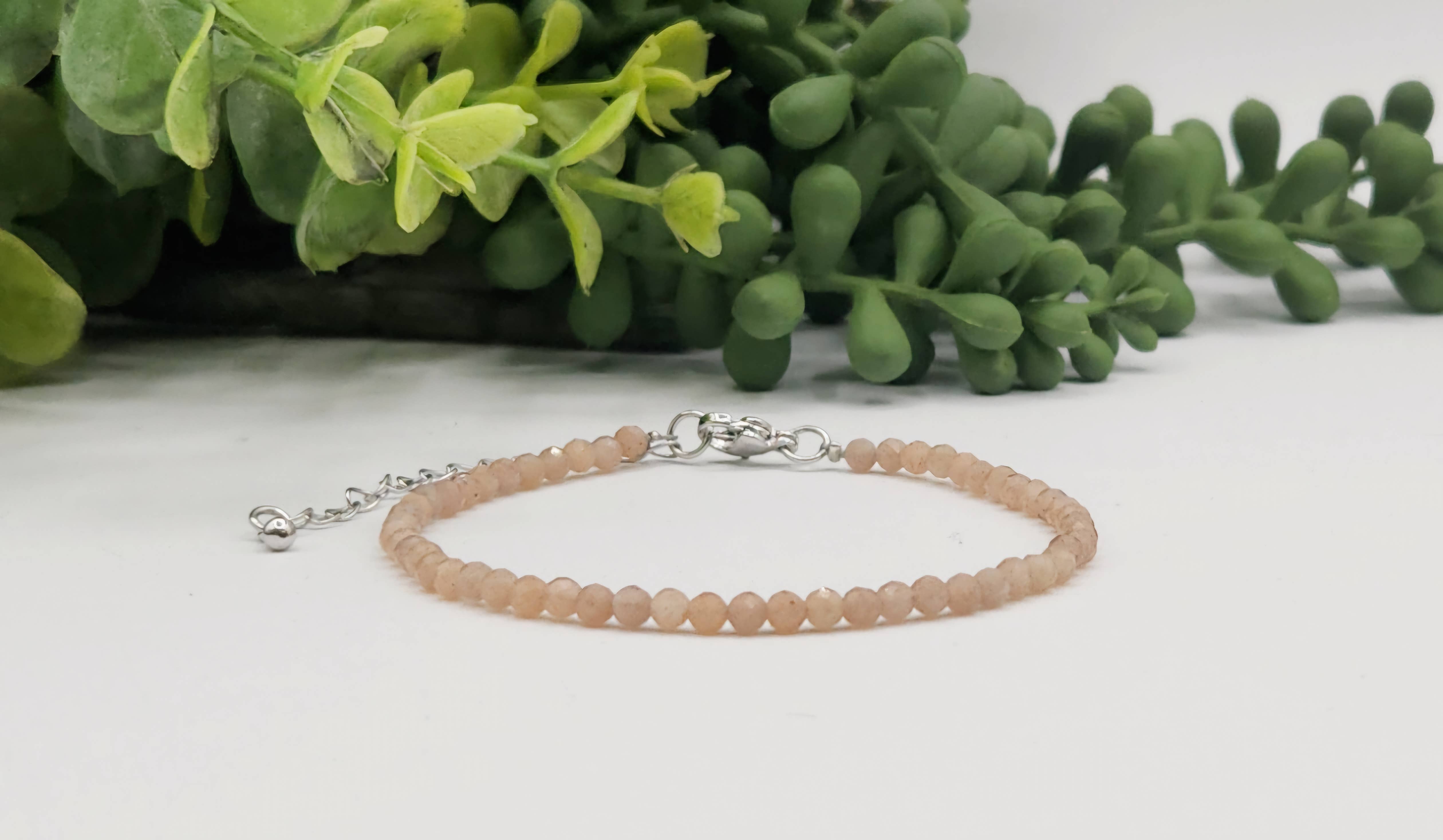 Meraki Gemstones - Wholesale Beaded Bracelet - Sunstone Bracelet Faceted 3MM w/Silver Color Clasp