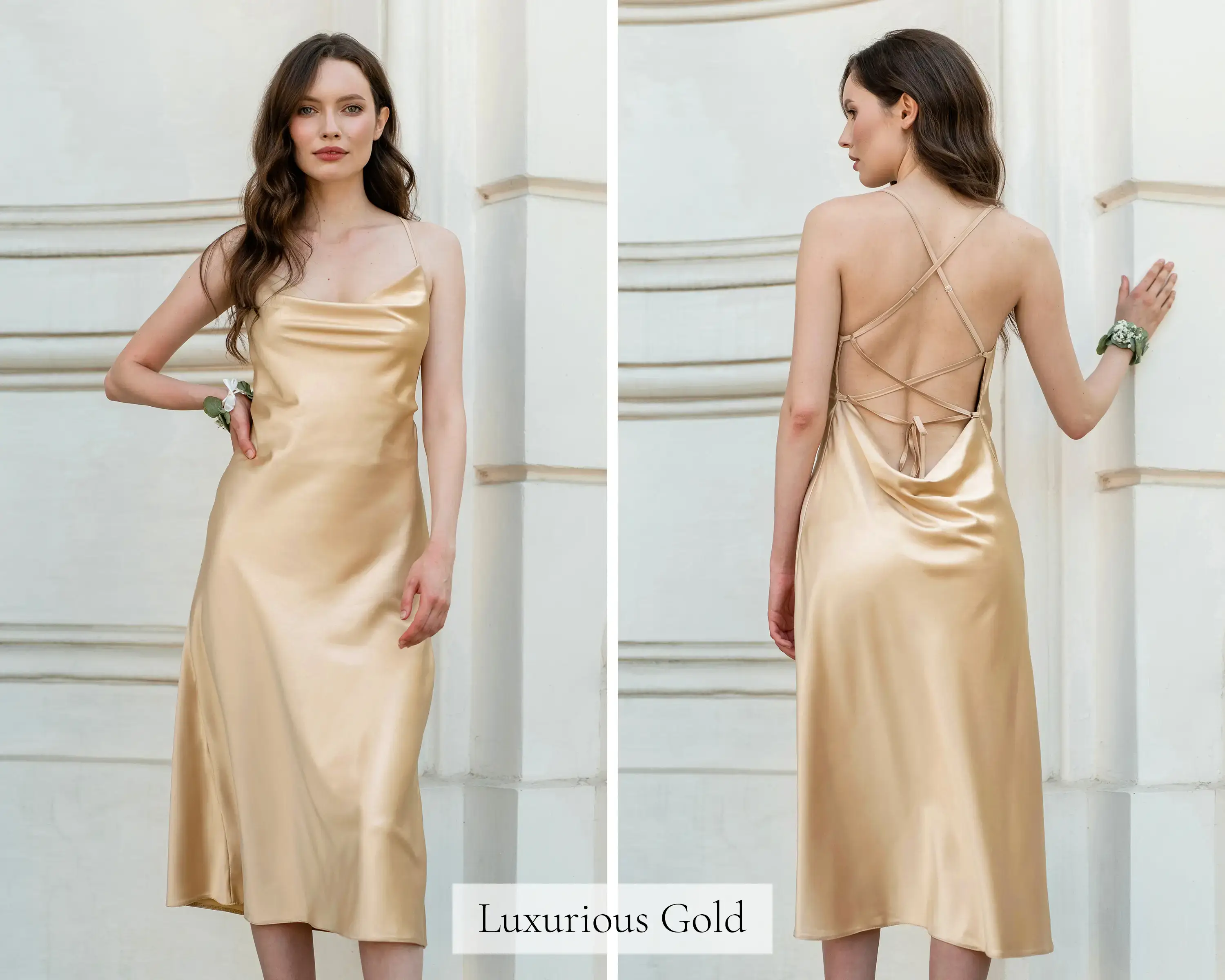 IDENTITY LINGERIE - Wholesale Dress - Women's - Silk Satin Dress Cowl Neck Midi Evening Slip Dresses8