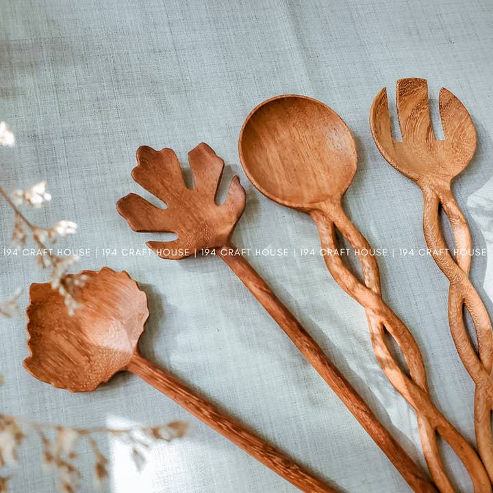 194 Craft House - Wholesale Serving Utensil - Wooden Salad Servers - Kitchen Serving Utensils