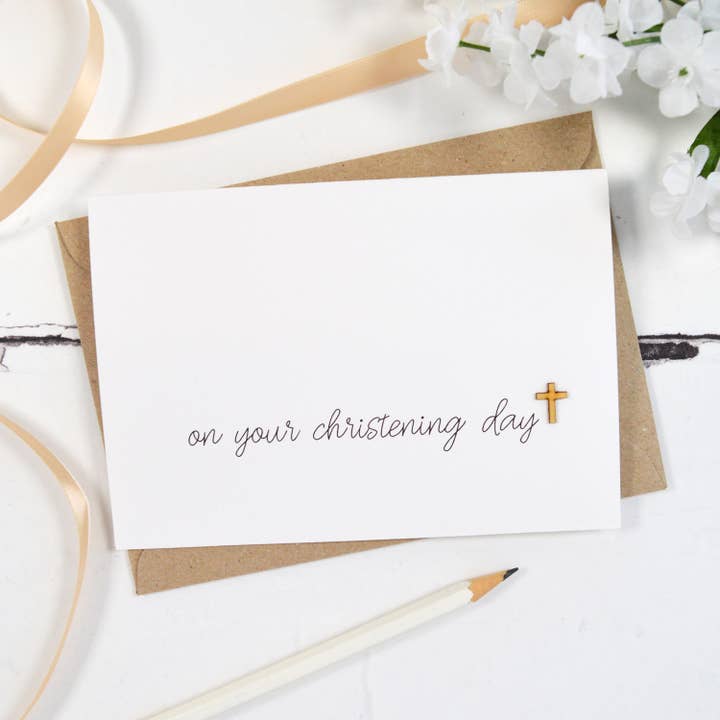 Altered Chic – wholesale Baby card – Christening Day Wooden Cross Card