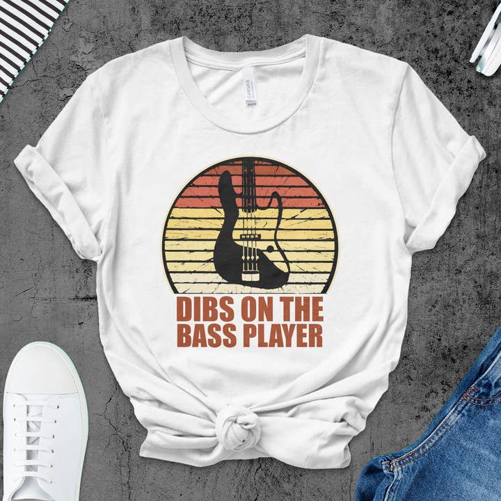 Retro Bass Guitar T-Shirt, Dibs On The Bass Player Tee, Vintage Musician Gift, Band Tee, Unisex Music Shirt, Rock Concert Top for wholesale by FreakyTeeFactory