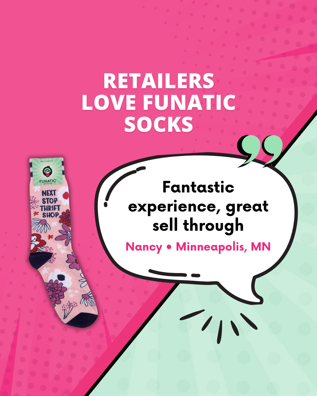 Funatic - About Face Designs - Nice Enough Merch Co – Großhandel Socken - Unisex – Nächster Halt Secondhandladen Socken | Lustig | Funatic2