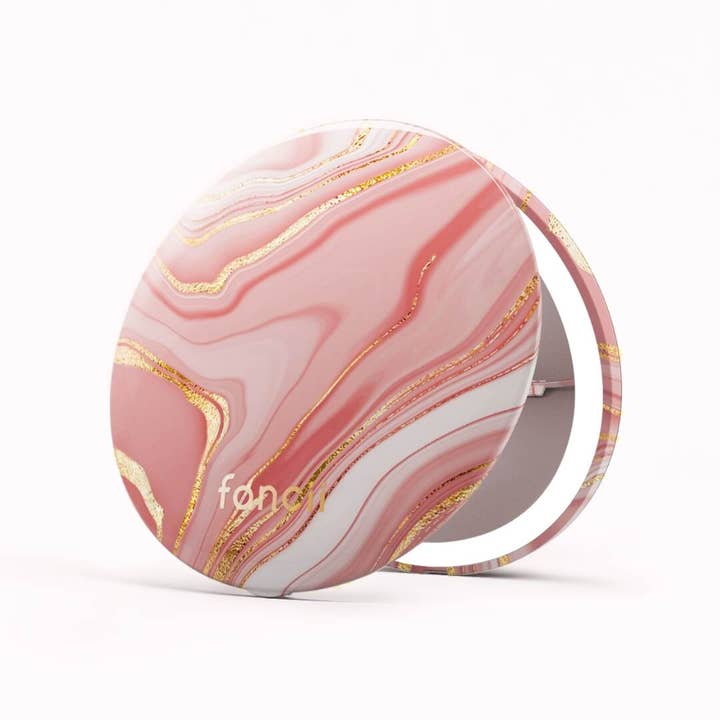Mini Taylor LED Lighted Compact Mirror - Marble Rose for wholesale by Fancii