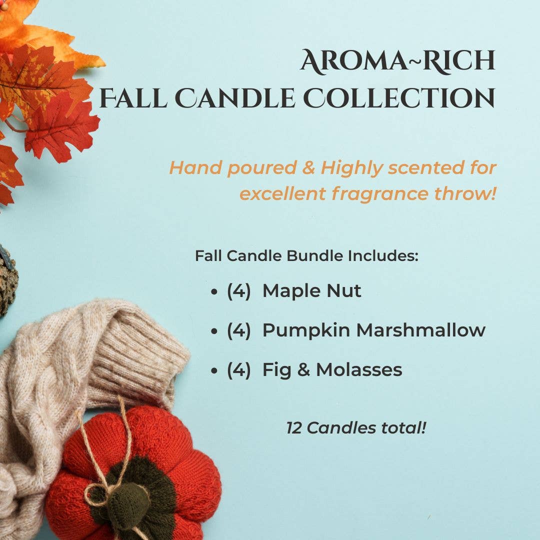 Colonial Merchant - Wholesale Jar/Filled Candle - 12 oz. Fall Hand Poured Candles - Bundle Variety Pack3