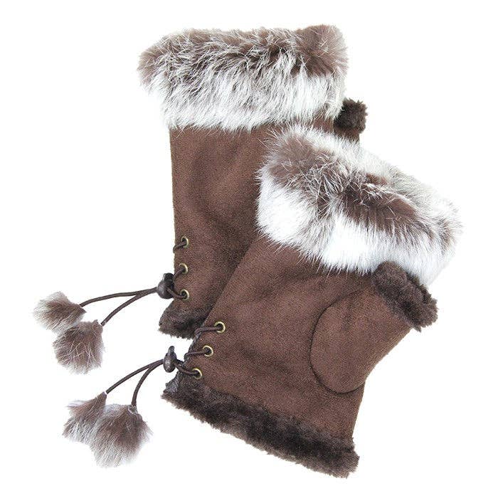 Madeline Love – wholesale Gloves – Women's – Fingerless Faux Fur Trim Faux Suede Gloves Drawstring7