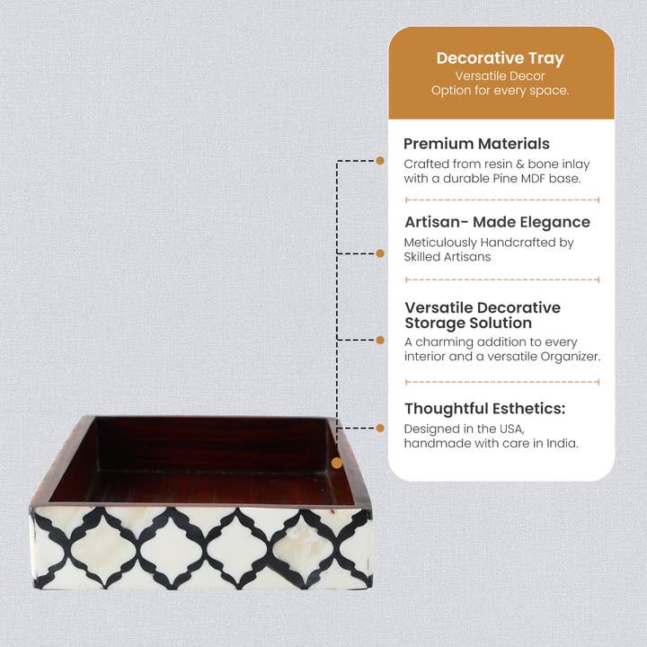 Black White Vanity Trays Moroccan Pattern Bone & Resin Inlay Collection for wholesale on Faire4