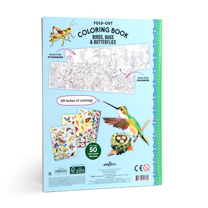 eeBoo - Wholesale Coloring Book - Kids & Baby - Bugs, Birds & Butterflies Fold-Out Coloring Book