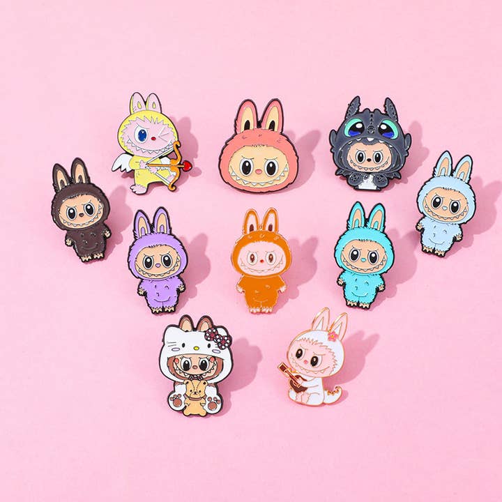 Cute cartoon monster metal alloy brooch pins for wholesale by Little Trendy