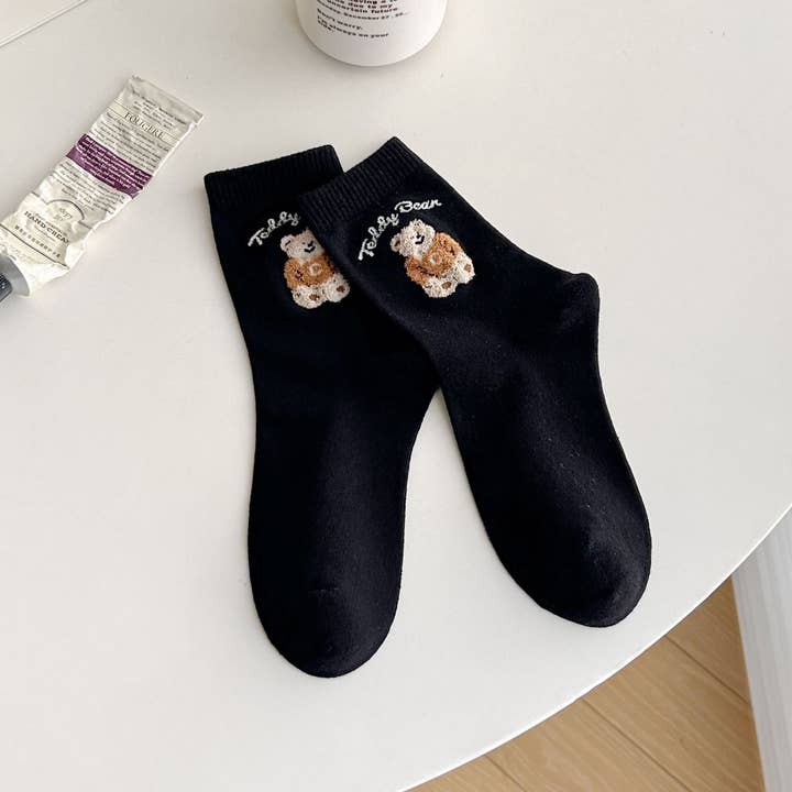 ACCITY - Wholesale Socks - Women's - Cute Bear Pattern Cotton Crew Socks for Womens_CWMS13600