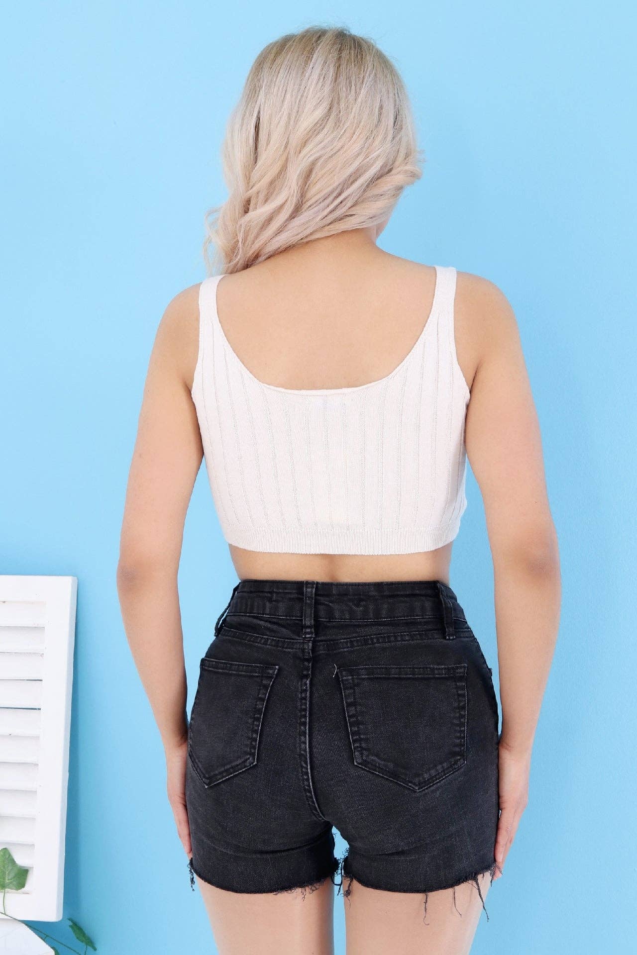 Beje Wear - Wholesale Tank Top - Women's - Front Button Rib Crop Tank Top// 100% Organic Cotton2