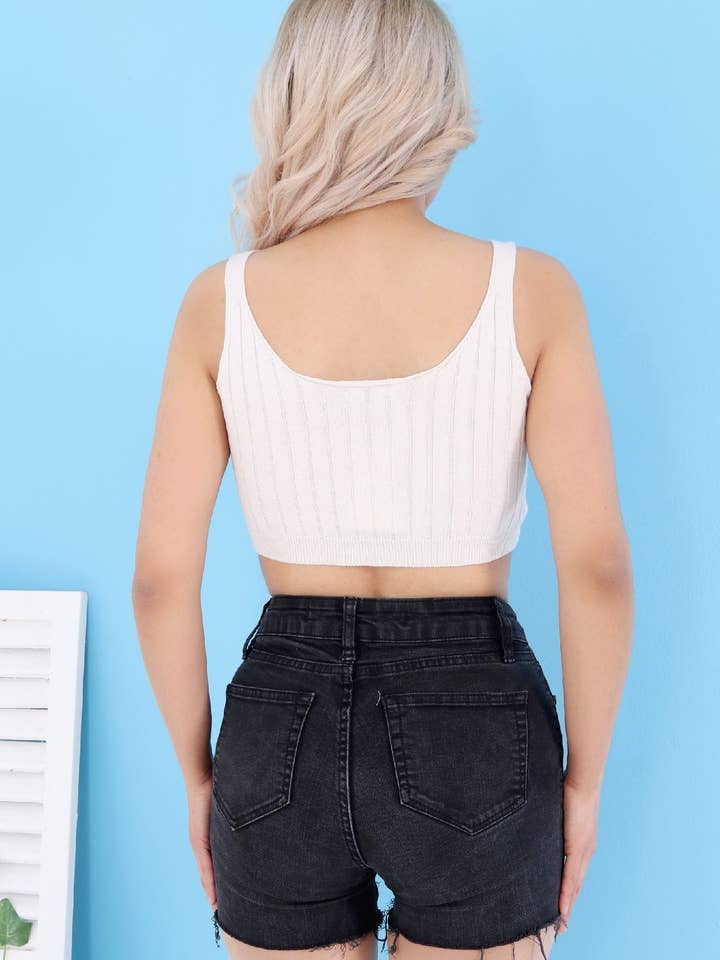 Beje Wear - Wholesale Tank Top - Women's - Front Button Rib Crop Tank Top// 100% Organic Cotton2