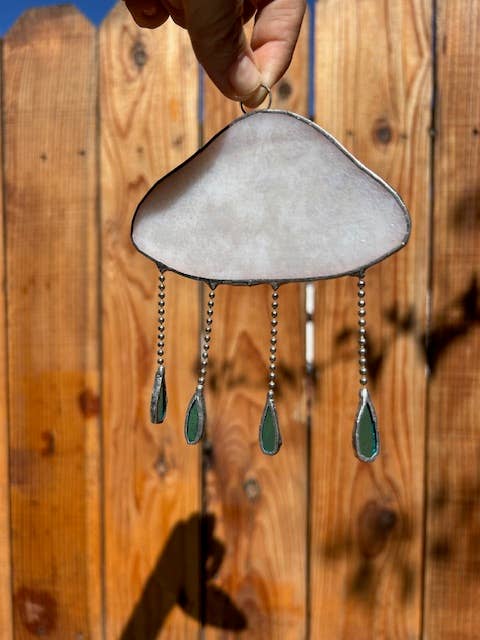 Stained glass stars and Talavera - Wholesale Suncatcher - Handmade Cloud Stained Glass Suncatcher with Raindrop Charms2