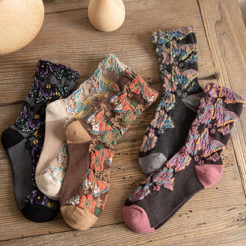 Tourtiwi - Wholesale Socks - Women's - Vintage Embossed Butterfly and Floral Socks12