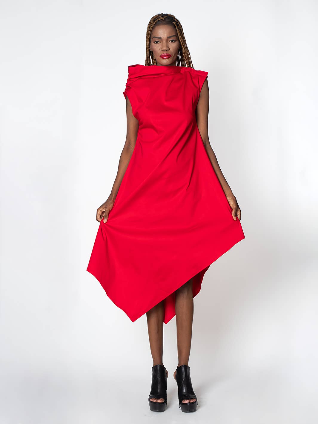 Metamorphoza - Vente Robe – femme - Robe rouge élégante en satin de coton