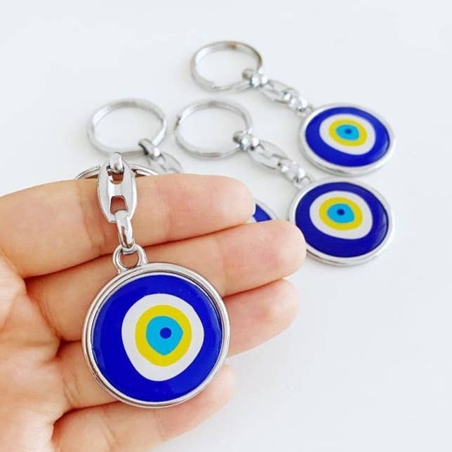 Silver Evil Eye Keychain, Lucky Evil Eye Key Chain, Evil Eye Bag Charm for wholesale by Evileyefavor