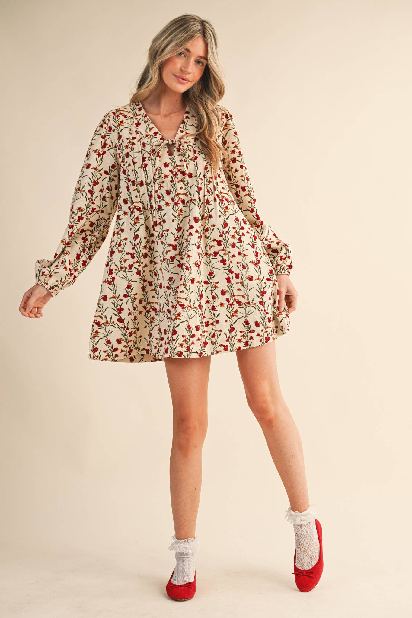 &MERCI - Wholesale Dress - Women's - FLORAL CORDUROY MINI DRESS MDR44095