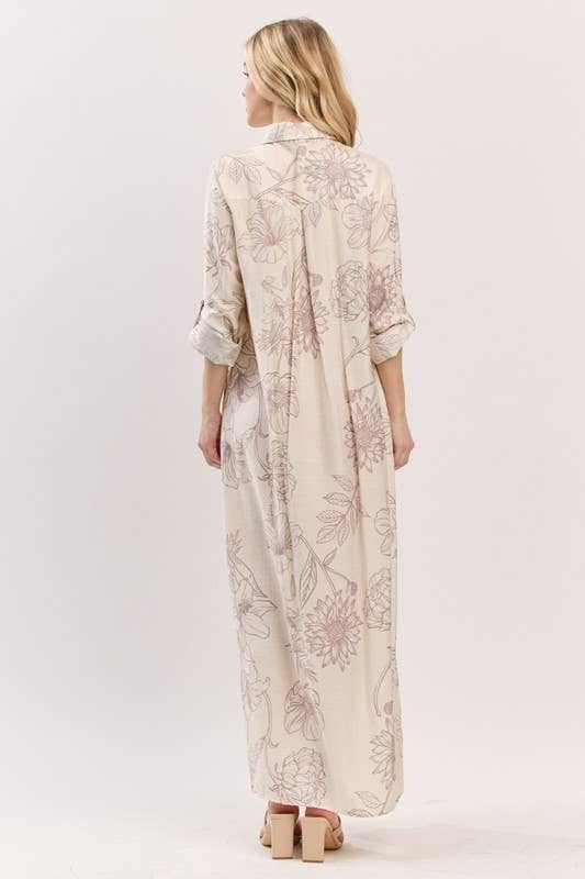 Pink Irene Wholesale - Wholesale Dress - Women's - Women Woven Floral Print Button-Down Maxi Dress8