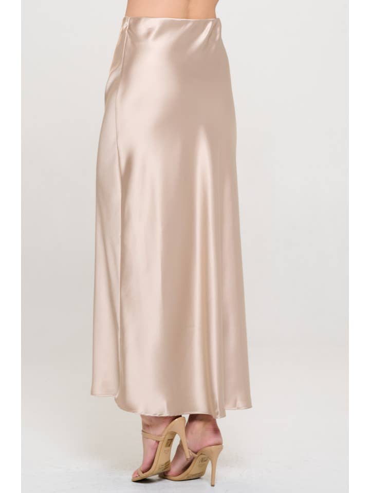 Renee C. - Wholesale Skirt - Women's - Made in USA Solid Silky Satin Maxi Skirt