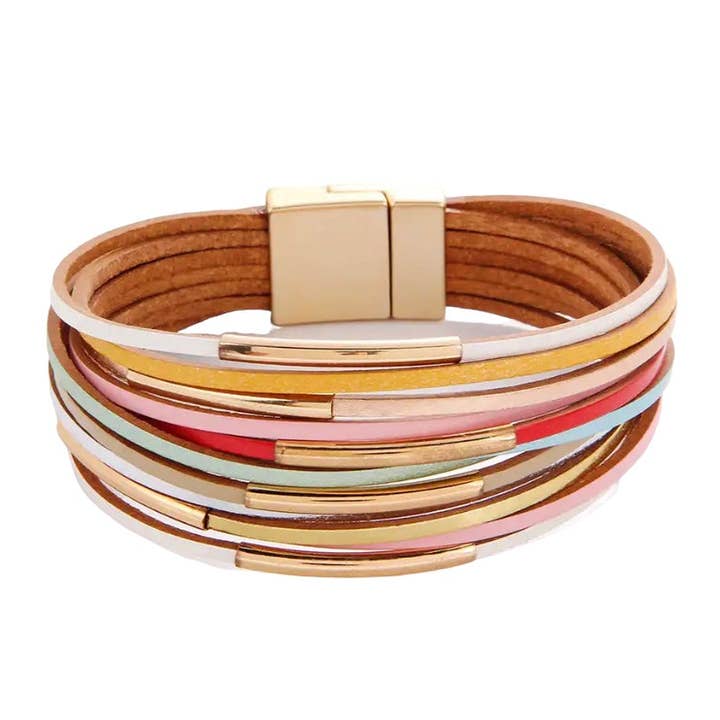 Bracelet à torsade moyenne multicolore avec longues perles dorées pour la vente par One of a Kind Club