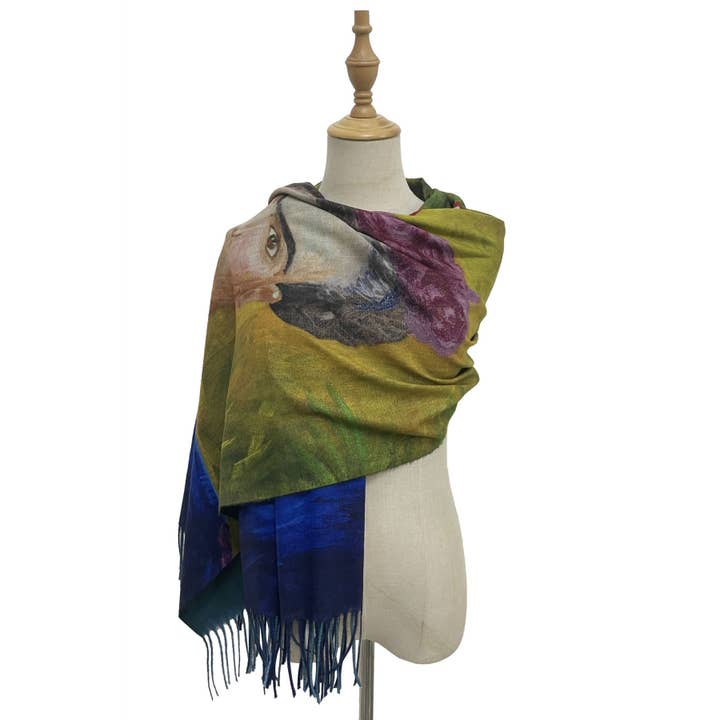 Fashion Scarf World – wholesale Halsduk - Dam – Frida Kahlo & Papegoja Konsttryck Tassel Scarf2