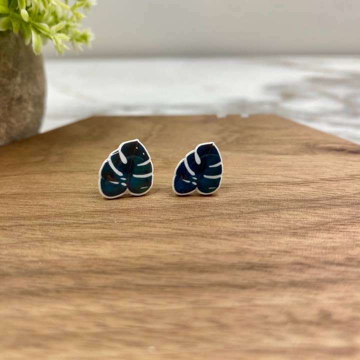 Acrylic Stud Earrings - Monstera Leaf for wholesale by Hive Supply