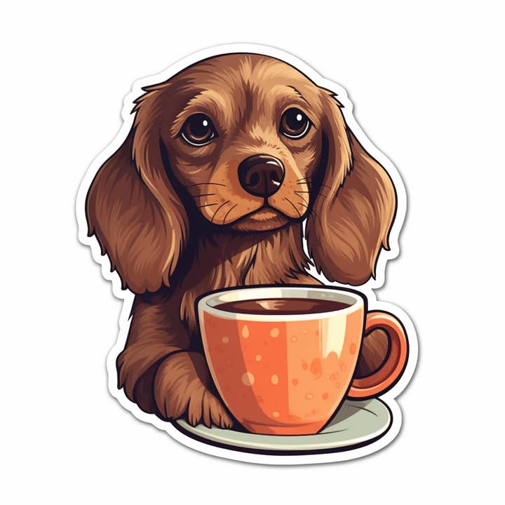 Coffee Time Dog klistermärke Vattentät vinyl för wholesale av Elizarae Co.