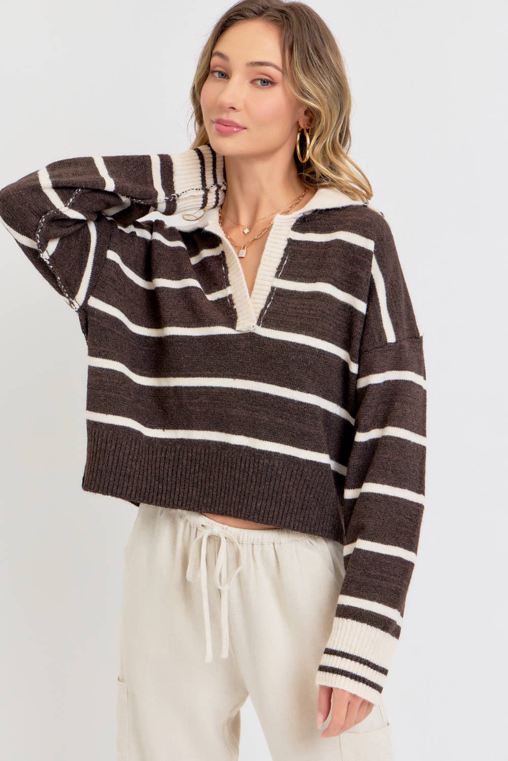 Sweet Lovely by Jen - Wholesale Knit Sweater - Women's - STRIPED EVERYDAY  KNIT SWEATER3