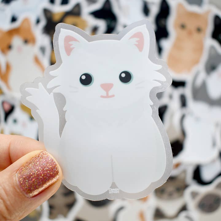 Chester and Pearl - Venta al por mayor Pegatina - ¡Se parece a mi gato! Adhesivo de gato blanco de pelo largo
