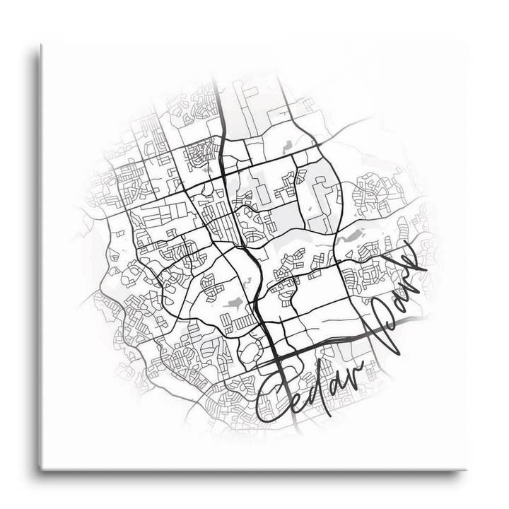 Minimalistic B&W Texas Cedar Park Ci|12x12 Glass Plaque for wholesale by Love Local