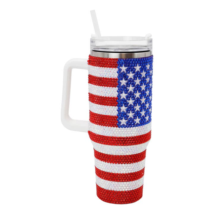 American Flag Bling Glitter Insulated Tumbler - 40 oz for wholesale on Faire