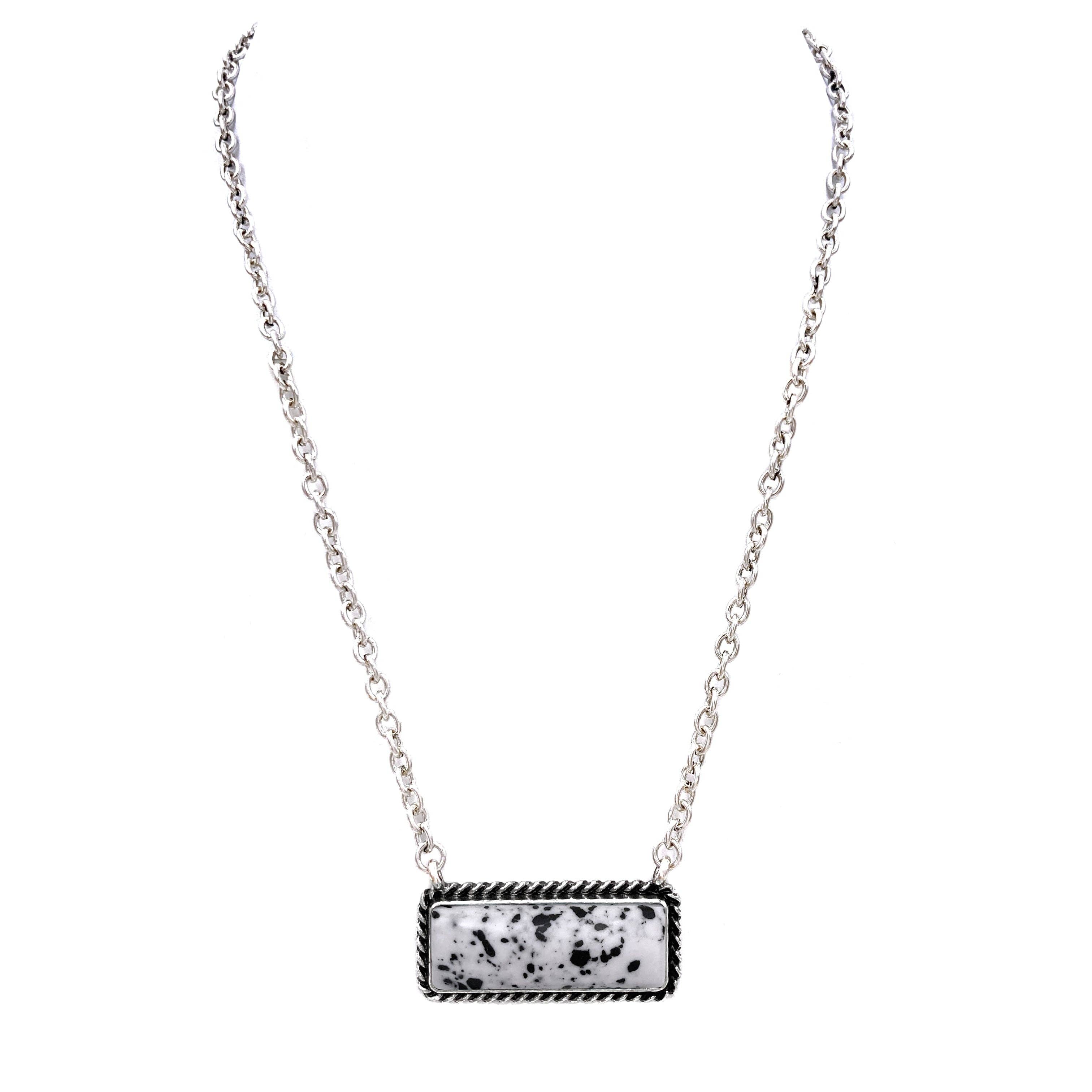 Lunar Deer - Wholesale Pendant/Charm Necklace - Rectangle Square Turquoise Stone Western Bar Necklace0